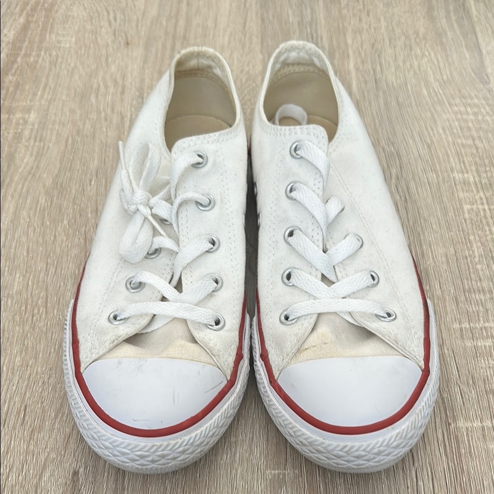 Converse White and Red Canvas Sneakers with Rubber Toe Cap